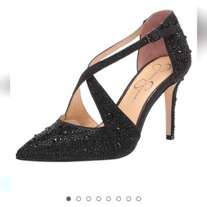 Jessica Simpson black jeweled heels